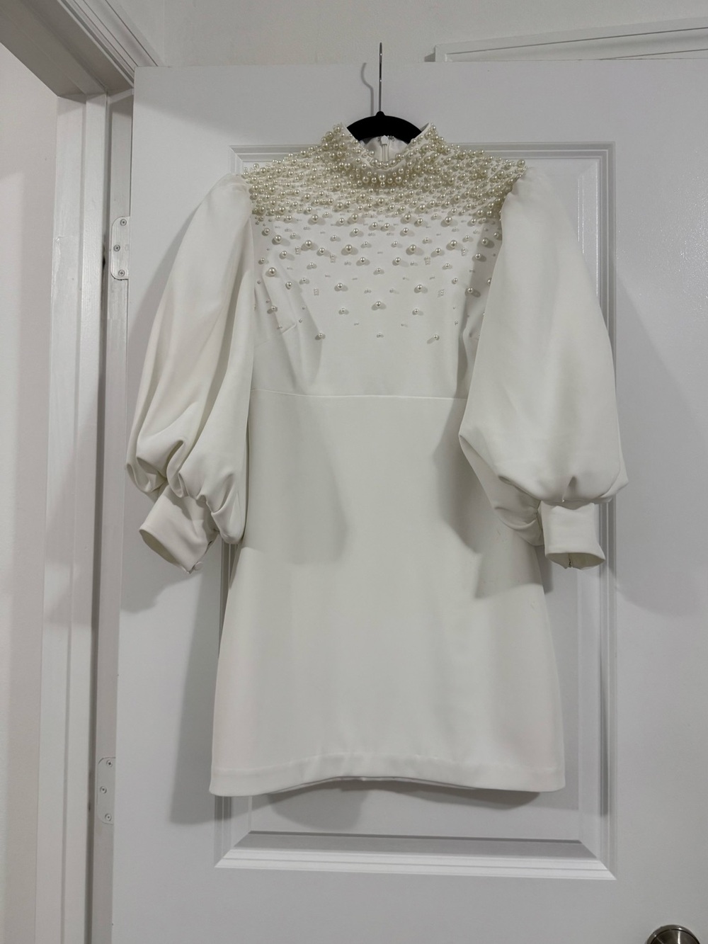 Badgley Mischka Ivory Pearl-Embellished Mini Dress